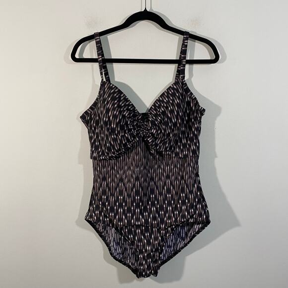 Miraclesuit Women's Black & Brown Graphics One Piece Bathing Suit Size 14 - Picture 1 of 7